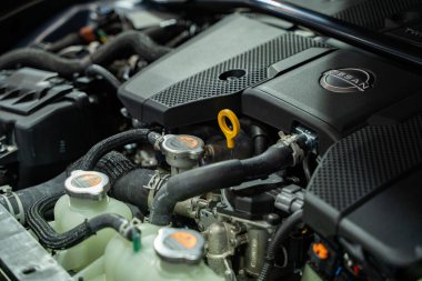 2025 Kanada Uluslararası Otomobil Fuarı 'nda Nissan Z' nin motor görüntüsü. Toronto, Kanada - 14 Şubat 2025.