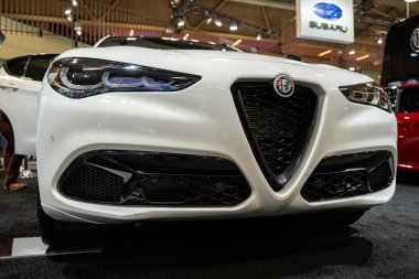 2025 Kanada Uluslararası Otomobil Fuarı 'nda Alfa Romeo Stelvio Tributo otomobili. Toronto, Kanada - 14 Şubat 2025.