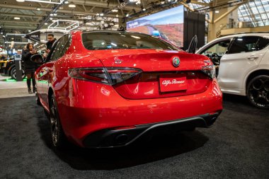 2025 Kanada Uluslararası Otomobil Fuarı 'nda Alfa Romeo Giulia Tributo Italiano otomobili. Toronto, Kanada - 14 Şubat 2025.