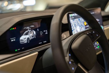 Tesla Model X otomobili 2025 Kanada Uluslararası Otomobil Fuarı 'nda. Toronto, Kanada - 18 Şubat 2025.