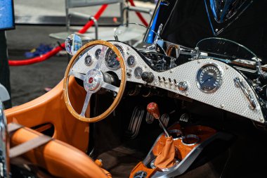 Allard Motor Company J2X Mk3 Roadster automobile at the 2025 Canadian International AutoShow. Toronto, Canada - February 19, 2025. clipart