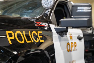 Ontario Eyaleti Polis arabası 2025 Kanada Uluslararası Otomobil Fuarı 'nda. Toronto, Kanada - 19 Şubat 2025.