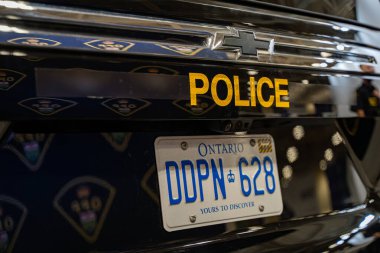 Ontario Eyaleti Polis arabası 2025 Kanada Uluslararası Otomobil Fuarı 'nda. Toronto, Kanada - 19 Şubat 2025.
