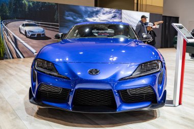 2025 Kanada Uluslararası Otomobil Fuarı 'nda Toyota GR Supra otomobili. Toronto, Kanada - 19 Şubat 2025.