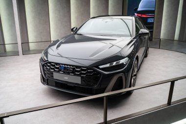 2025 Kanada Uluslararası Otomobil Fuarı 'nda 2025 Audi A5 otomobili. Toronto, Kanada - 19 Şubat 2025.