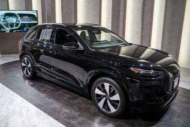 2025 Kanada Uluslararası Otomobil Fuarı 'nda 2025 Audi Q6 e-tron otomobil. Toronto, Kanada - 19 Şubat 2025.
