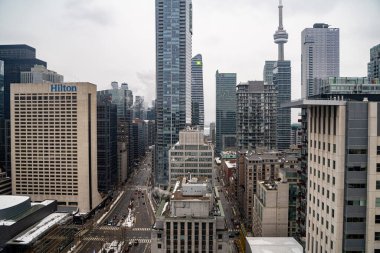 Toronto şehir merkezinin hava görüntüsü. Toronto, Kanada - 28 Şubat 2025.