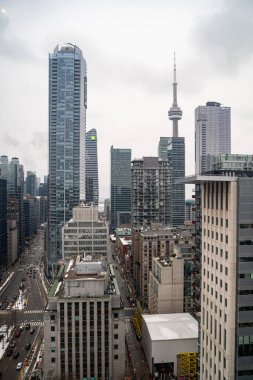 Toronto şehir merkezinin hava görüntüsü. Toronto, Kanada - 28 Şubat 2025.