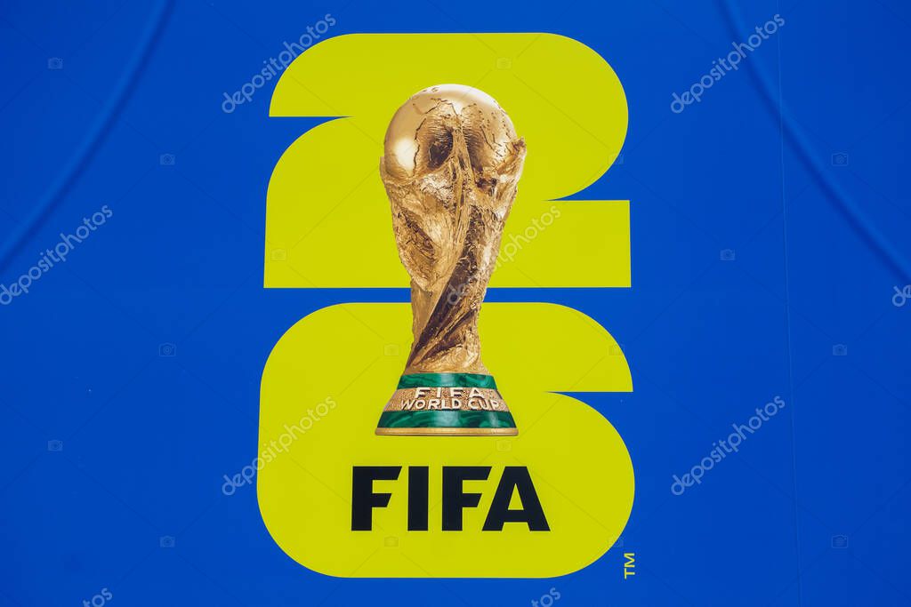 Official FIFA World Cup 2026 Logo Featuring Trophy and ''26'' Design. Toronto, Canada - June 12, 2025.