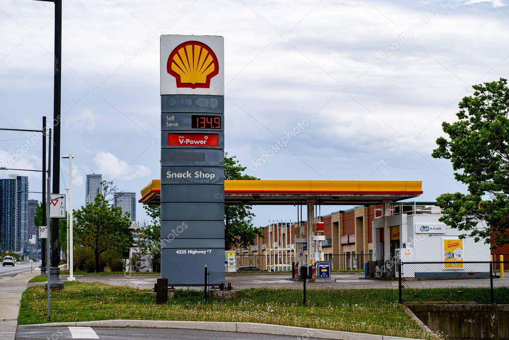 Exterior View of Shell Gas Station in Canada. Markham, Canada - May 17, 2025.