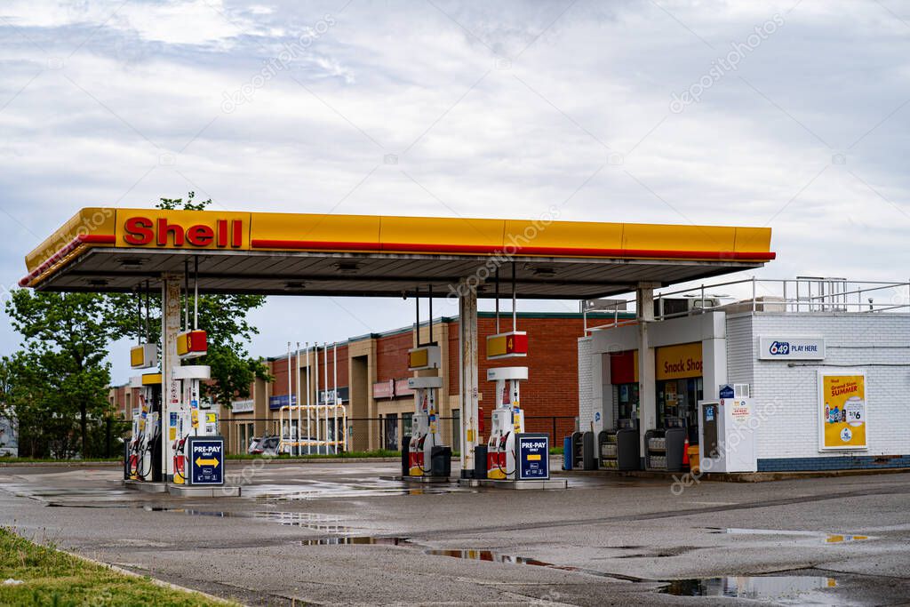 Exterior View of Shell Gas Station in Canada. Markham, Canada - May 17, 2025.