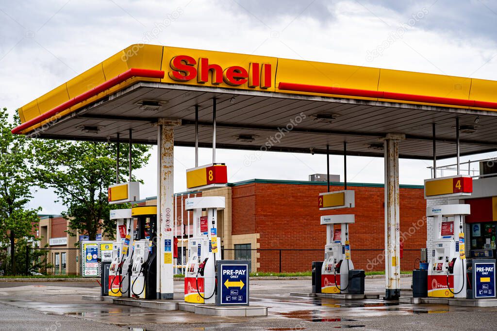 Exterior View of Shell Gas Station in Canada. Markham, Canada - May 17, 2025.
