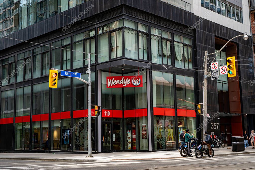 Exterior view of Wendy's restaurant in Toronto. Toronto, Canada - June 15, 2025.