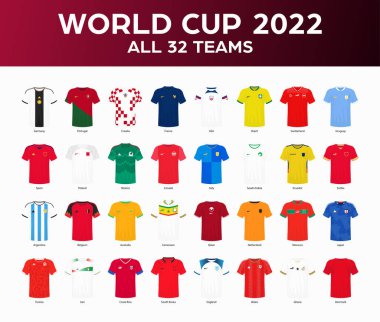 Football Soccer World Cup 2022 All 32 Teams Jersey clipart