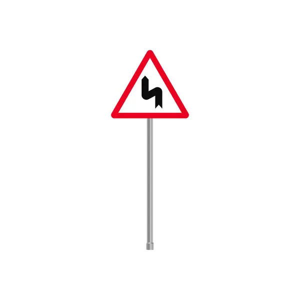 二重曲線 最初に左に 次に右の交通標識に — ストックベクタ