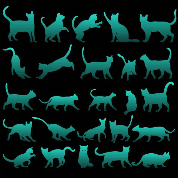 Cat Silhouette Pet Animals Set — Stock Vector