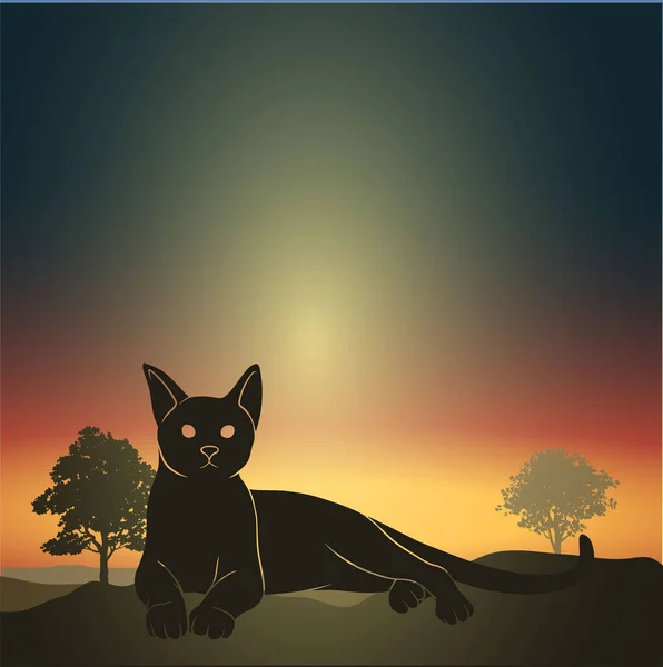 Czarny Abstrakcyjny Sylwetka Leżący Kot — Wektor stockowy