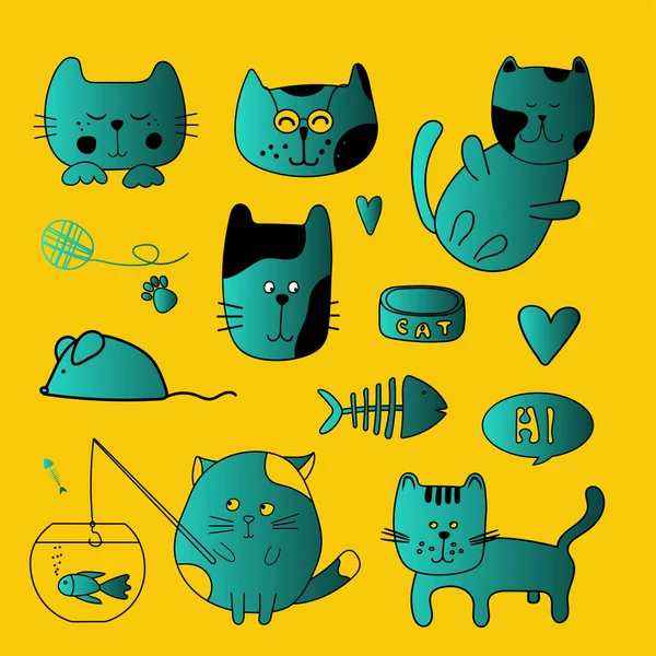 Cute Cats Doodle Vector Style — Stock Vector