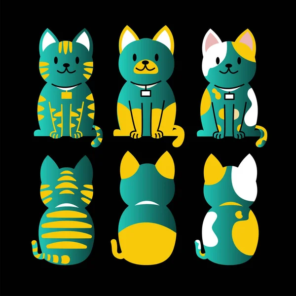 Engraçados Desenhos Animados Gatos Raças Conjunto — Vetor de Stock