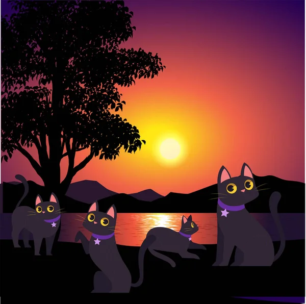 Muitos Gatos Jogando Ilustração Vetor Por Sol —  Vetores de Stock