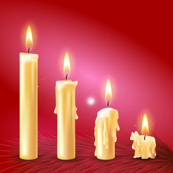 Kerze Auf Tannenzweigen Mit Weihnachtsdekoration — Stockvektor