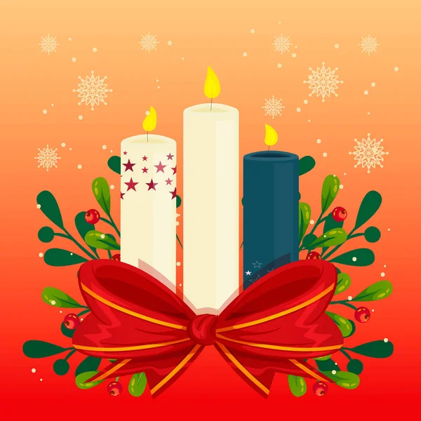 Christmas Candles Red Ribbon — Stock Vector