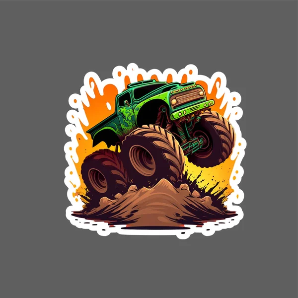 Green cartoon monster truck jumping