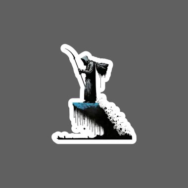 Sticker of grim reaper standing on brick