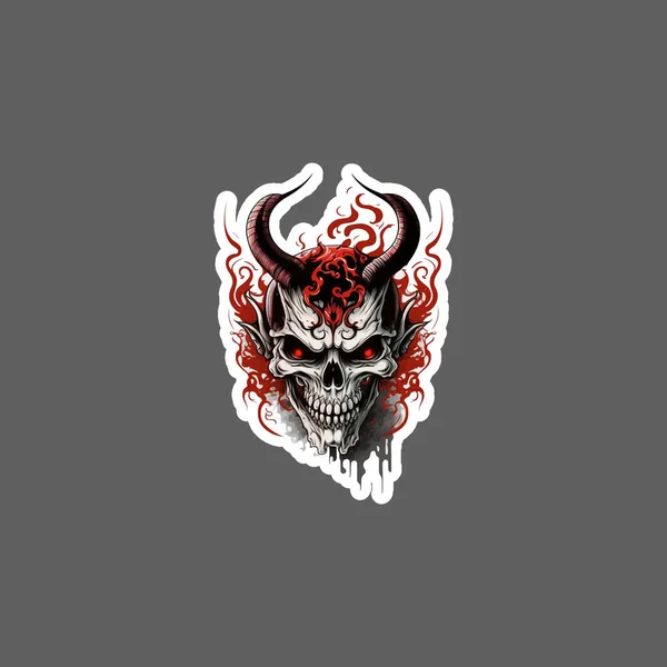 Japanese Demon Skull Traditional American Tattoo Style Sticker — стоковый вектор