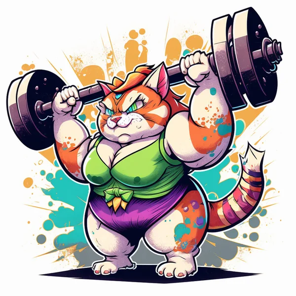 Cute cat gym fitness cartoon generative AI