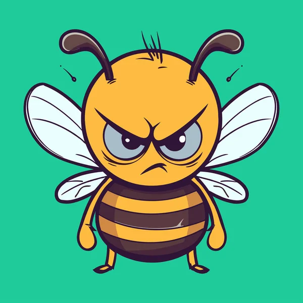 Grumpy Bee Cute Drawing Cartoon Style — Stock Vector