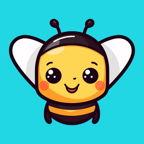 Cute Bee Face Flat Line Cartoon — Stock Vector