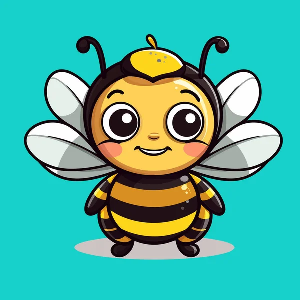 Enkel Kawaii Bee Clipart Blå Bakgrund — Stock vektor