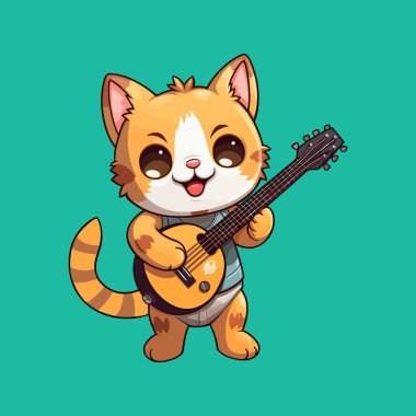 Şirin kedi gitar çizgi film tasarımı oynuyor.
