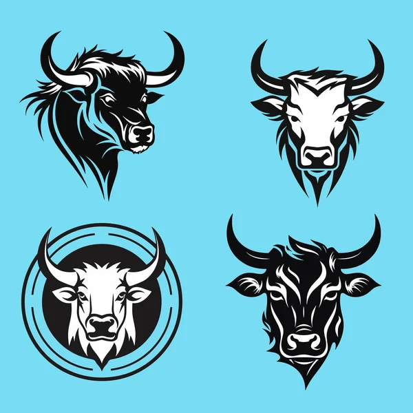 stock vector Set of 4 Bull Head Mascot Logo