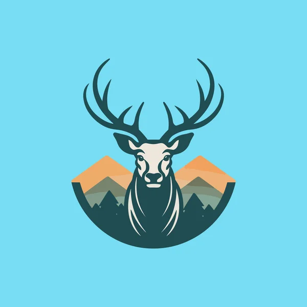 Logo Elk Sederhana Latar Belakang Pastel Biru - Stok Vektor