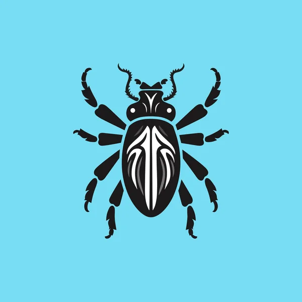 Gemütlicher Käfer Schwarz Auf Blauem Pastellhintergrund — Stockvektor