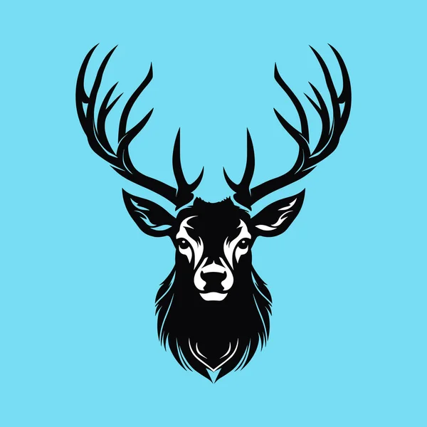 Male Deer Head Logo Minimalist Vector Black — Stock Vector