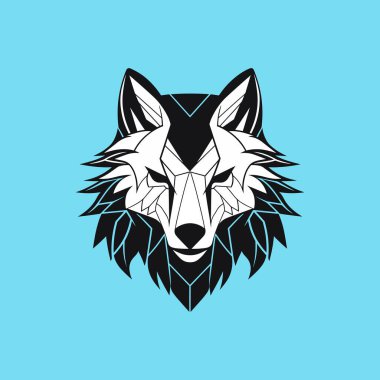 Geometrik kurt başı mavi pastel arka planda