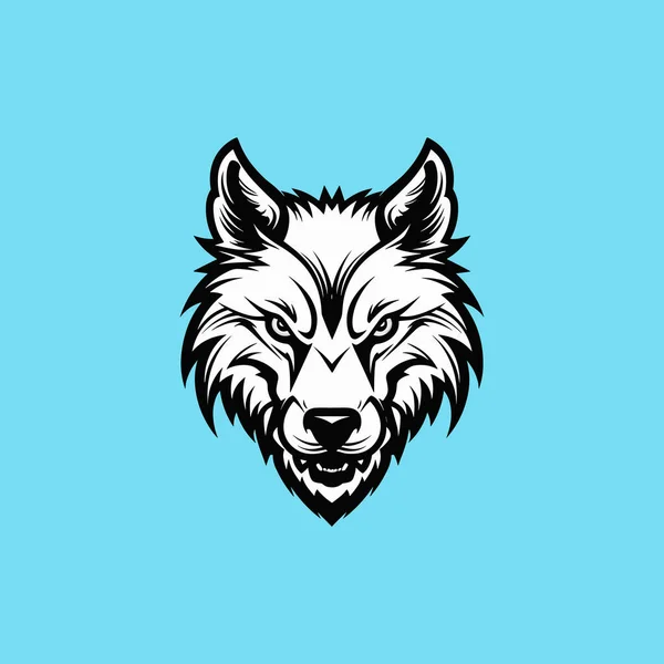 Wütender Wolfskopf Auf Blauem Pastellhintergrund — Stockvektor