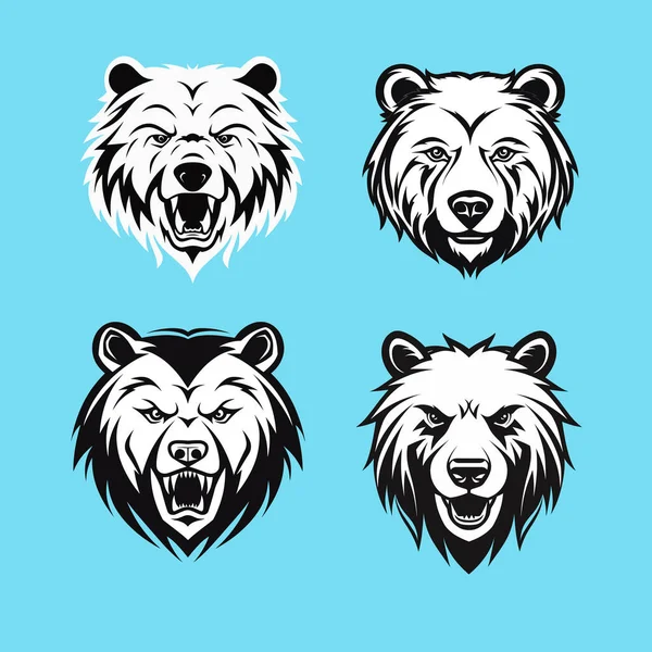 Conjunto Quatro Cara Urso Zangado —  Vetores de Stock
