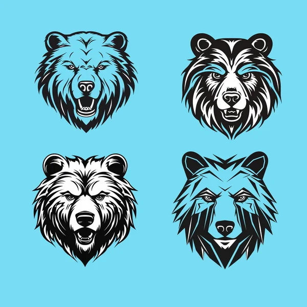 Conjunto Quatro Logotipo Cabeça Urso Preto — Vetor de Stock