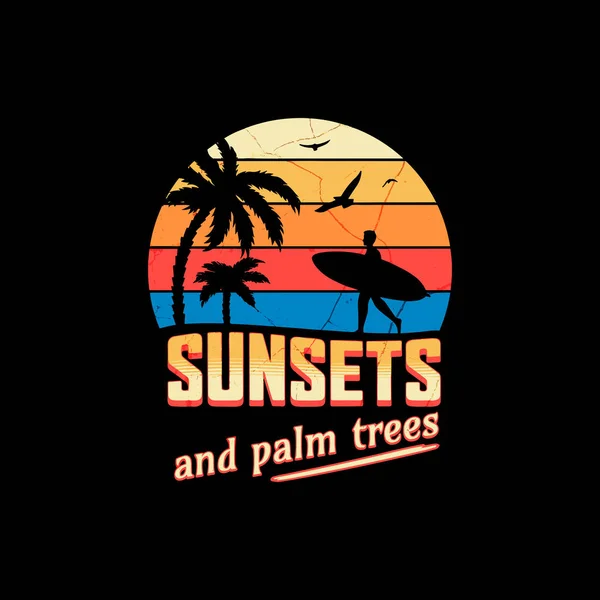 Zachód Słońca Palmy Szczęśliwe Lato — Wektor stockowy