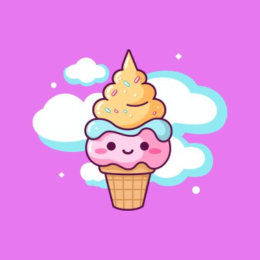 Kawaii Şirin Dondurma Çizim Karakteri