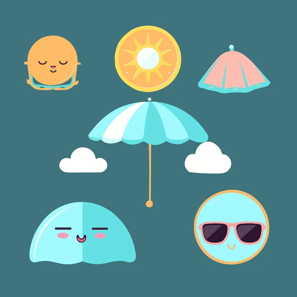 Cute Cartoon Sun Umbrella — Stock Vector