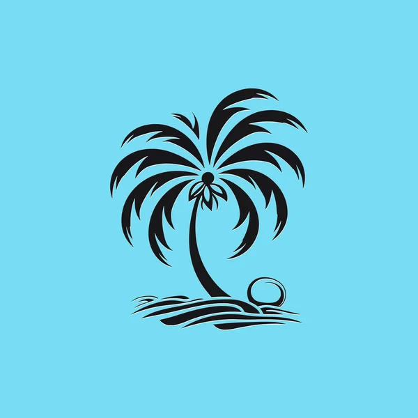 Svart Enkel Palm Träd Siluett Ikon — Stock vektor
