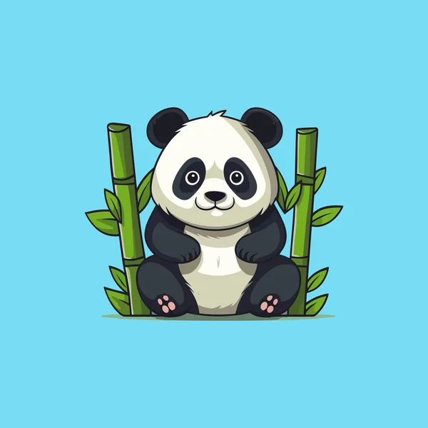 Cartone Animato Panda Piccolo Sfondo Bambù — Vettoriale Stock