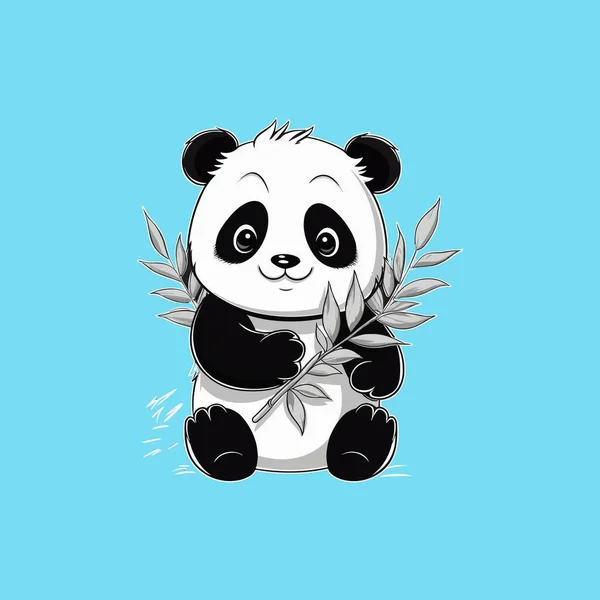 Cute Cartoon Panda Holding Bamboo — Stock Vector