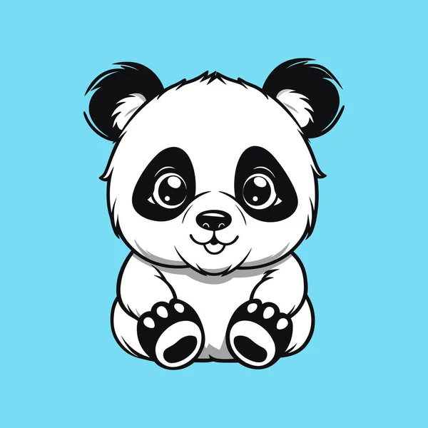 Netter Cartoon Panda Sitzt Auf Blauem Hintergrund — Stockvektor