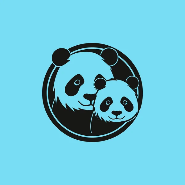 Zwei Pandaköpfe Rundem Schwarz Vergrößert — Stockvektor